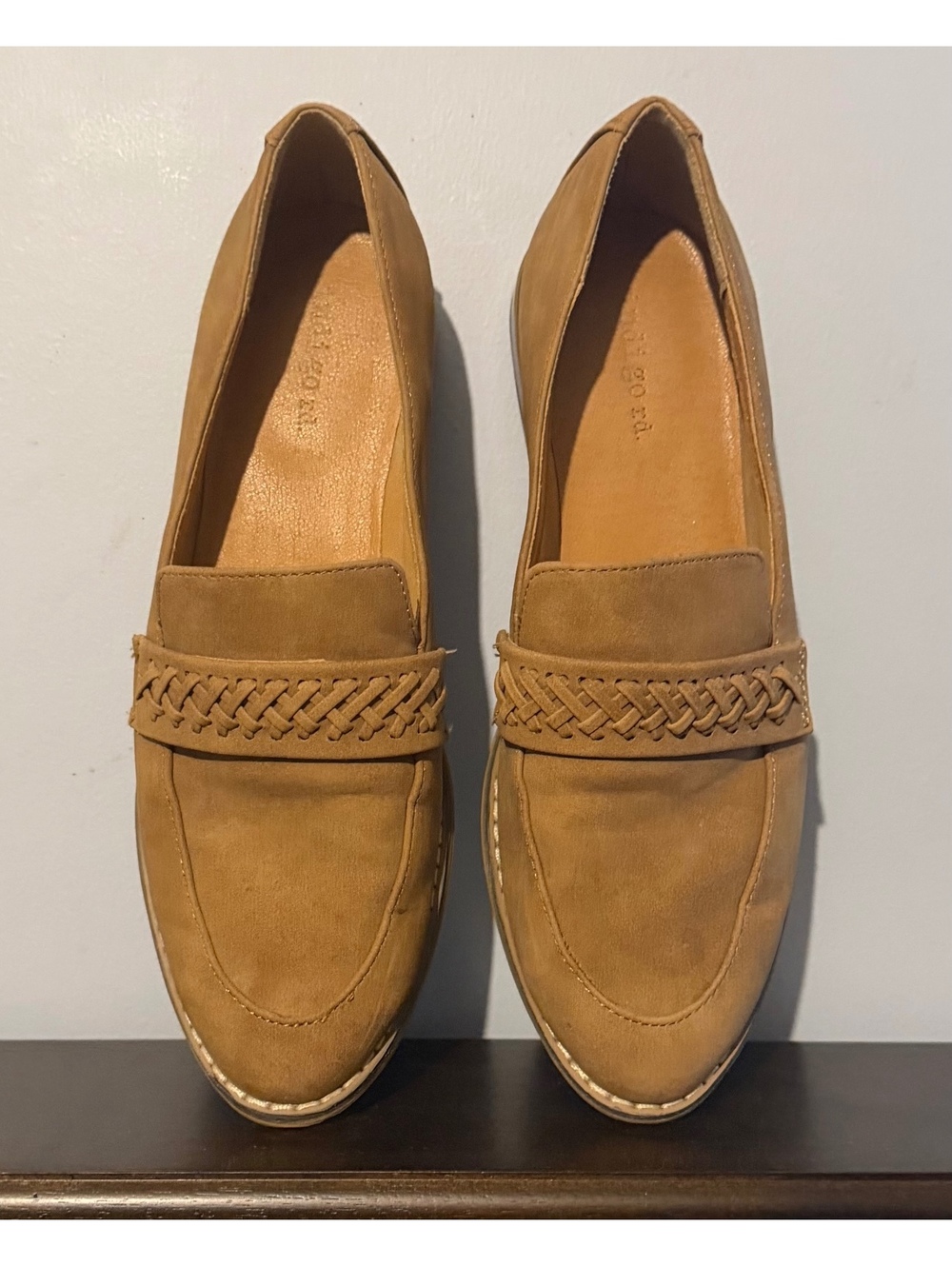 Indigo Rd Women’s 7M Tan Braided Loafers Faux Suede Almond Toe Flats